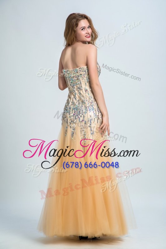 wholesale glamorous orange dress for prom prom and party and for with sequins strapless sleeveless zipper