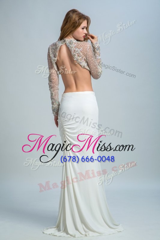 wholesale hot selling beading dress for prom white backless long sleeves floor length