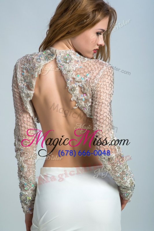 wholesale hot selling beading dress for prom white backless long sleeves floor length