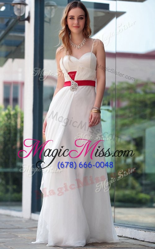 wholesale glorious belt prom dresses white side zipper sleeveless floor length