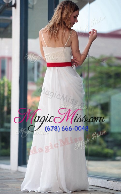 wholesale glorious belt prom dresses white side zipper sleeveless floor length