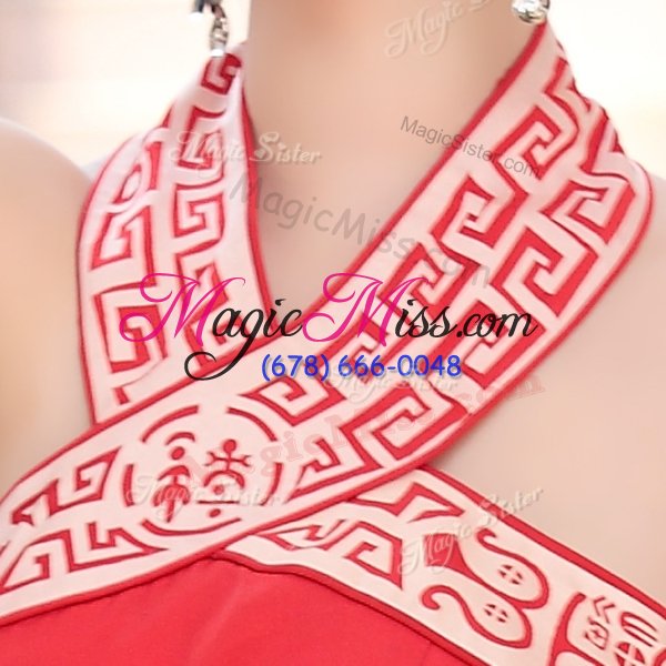 wholesale shining halter top sleeveless chiffon evening dress embroidery side zipper