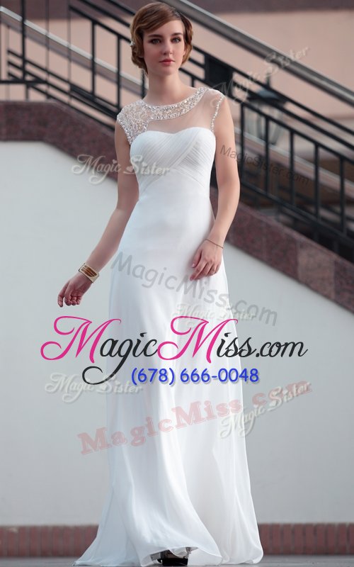 wholesale nice sleeveless satin floor length zipper prom dresses in white for with beading and lace