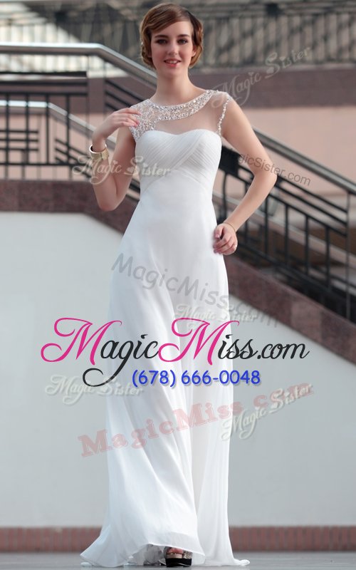 wholesale nice sleeveless satin floor length zipper prom dresses in white for with beading and lace