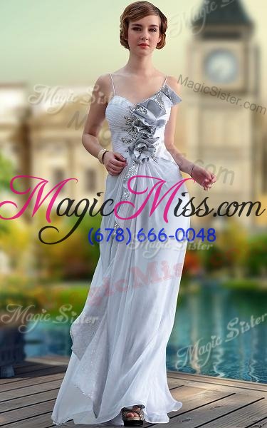 wholesale floor length silver prom dress v-neck sleeveless zipper
