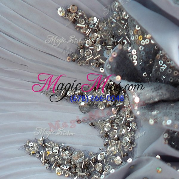 wholesale floor length silver prom dress v-neck sleeveless zipper