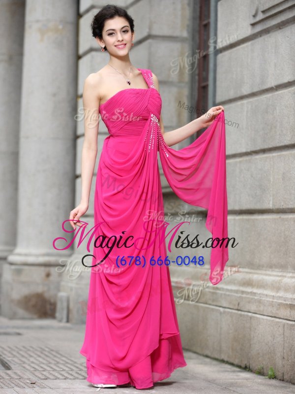 wholesale chic coral red a-line bateau sleeveless chiffon floor length zipper sequins homecoming dresses