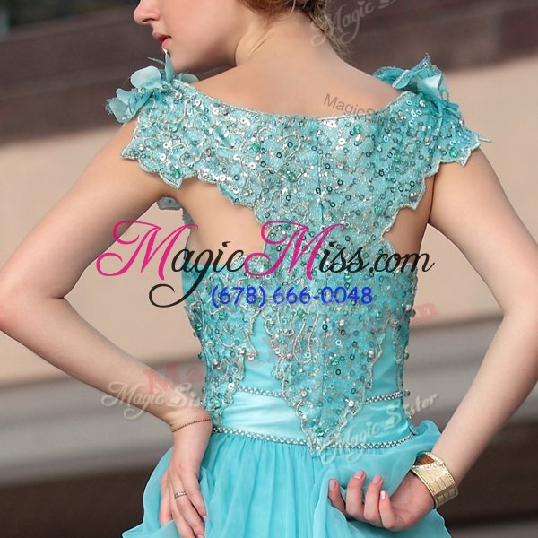 wholesale sequins high low baby blue party dress for toddlers scoop sleeveless zipper