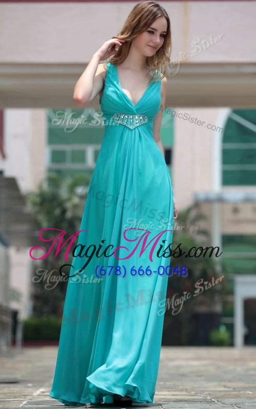 wholesale beauteous aqua blue v-neck side zipper beading prom dresses sleeveless