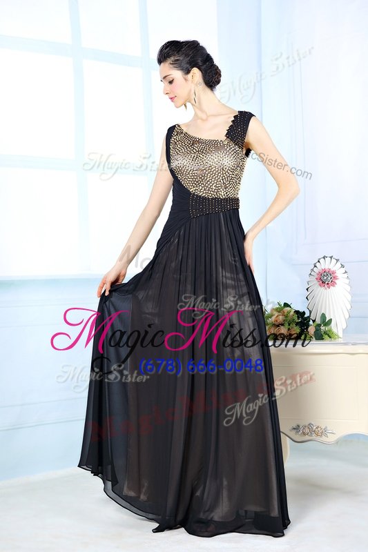 wholesale luxury black sleeveless beading floor length prom dress