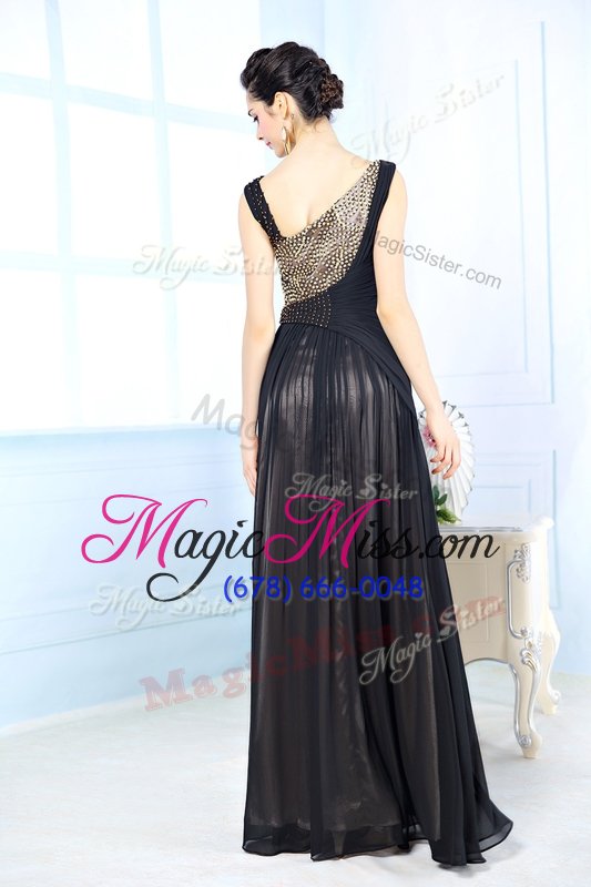 wholesale luxury black sleeveless beading floor length prom dress