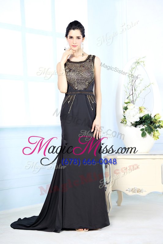 wholesale deluxe black sleeveless floor length beading side zipper oscars dresses