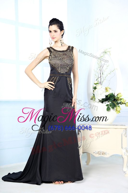 wholesale deluxe black sleeveless floor length beading side zipper oscars dresses
