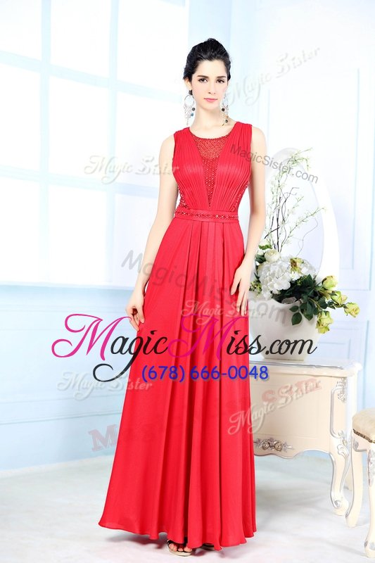 wholesale suitable red chiffon zipper scoop sleeveless floor length homecoming dress ruching