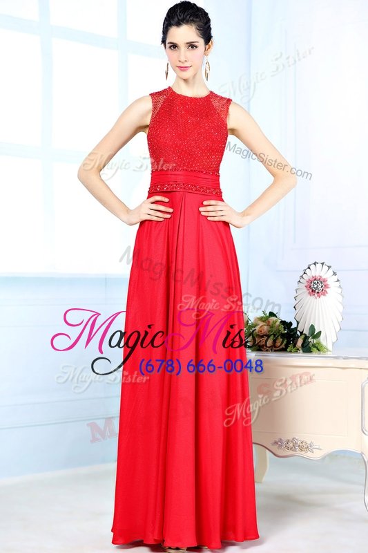 wholesale perfect scoop floor length zipper prom dresses red and in for prom and party with beading