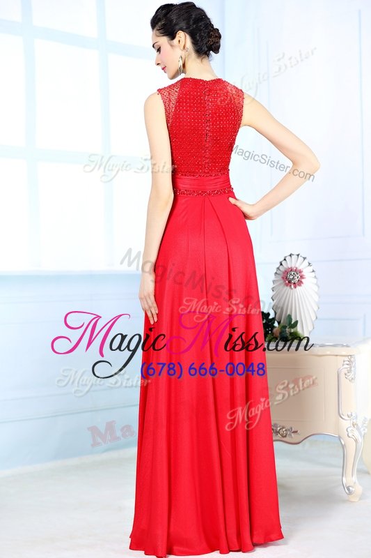 wholesale perfect scoop floor length zipper prom dresses red and in for prom and party with beading