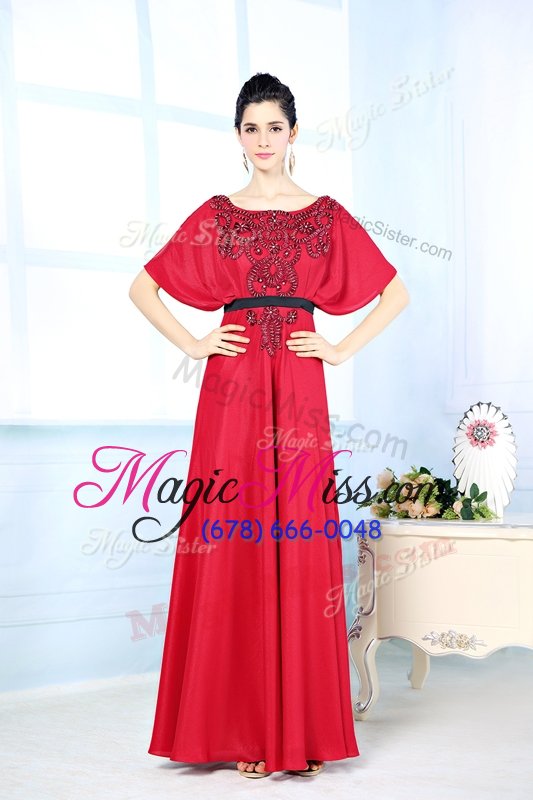 wholesale sleeveless floor length beading zipper homecoming dress with red