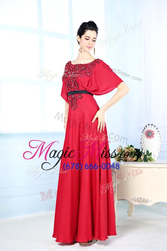 wholesale sleeveless floor length beading zipper homecoming dress with red