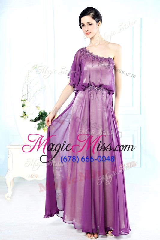wholesale customized lilac prom party dress prom and party and for with beading one shoulder half sleeves side zipper