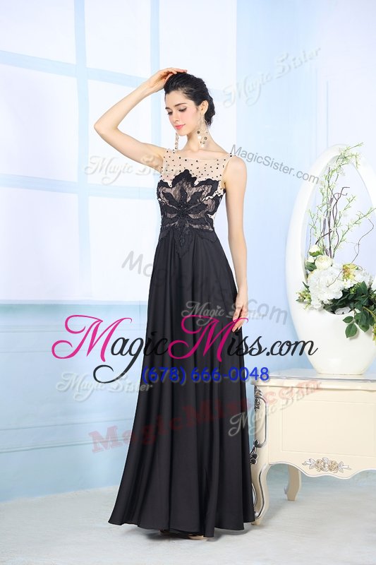 wholesale scoop beading prom party dress black zipper sleeveless floor length