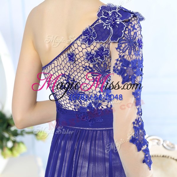 wholesale best selling turquoise side zipper one shoulder beading and appliques chiffon long sleeves