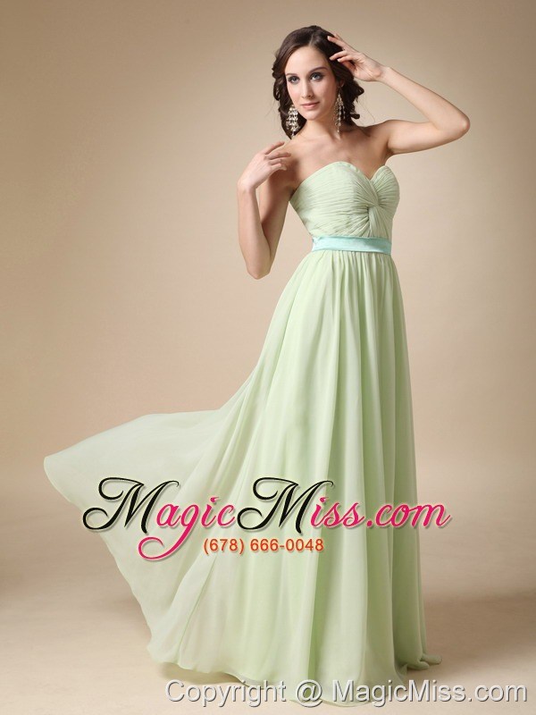wholesale yellow green empire sweetheart floor-length belt chiffon prom / evening dress