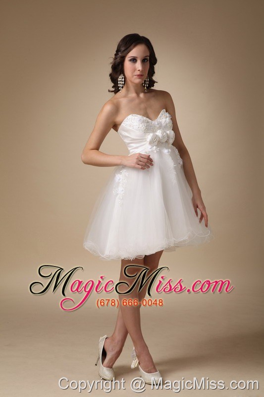 wholesale white a-line sweetheart mini-length taffeta and organza hand made flowers prom dress