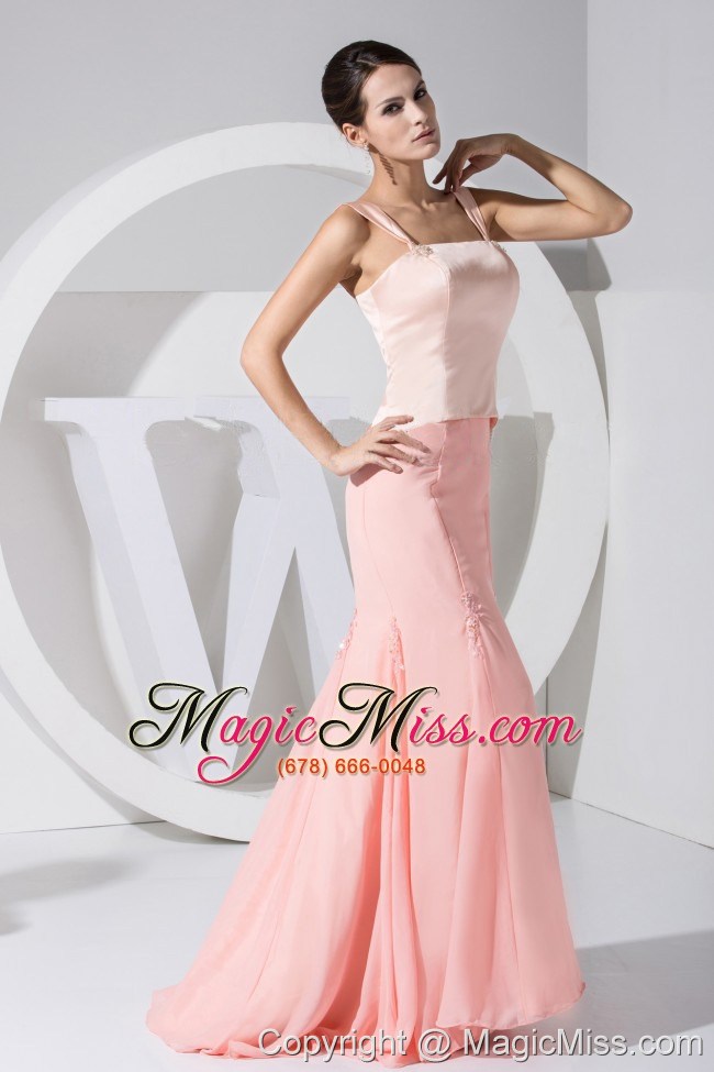 wholesale light pink straps mermaid taffeta and chiffon brush train 2013 prom dress