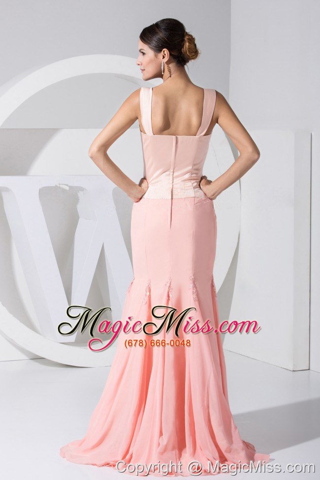 wholesale light pink straps mermaid taffeta and chiffon brush train 2013 prom dress