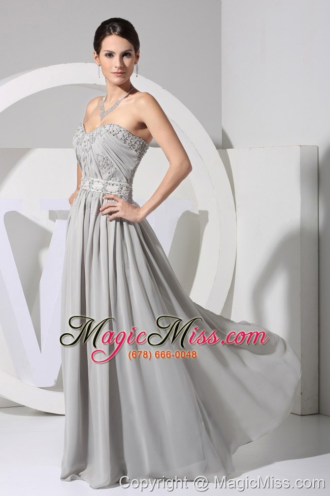 wholesale appliques with beading decorate bodice grey chiffon floor-length sweetheart neckline 2013 prom dress