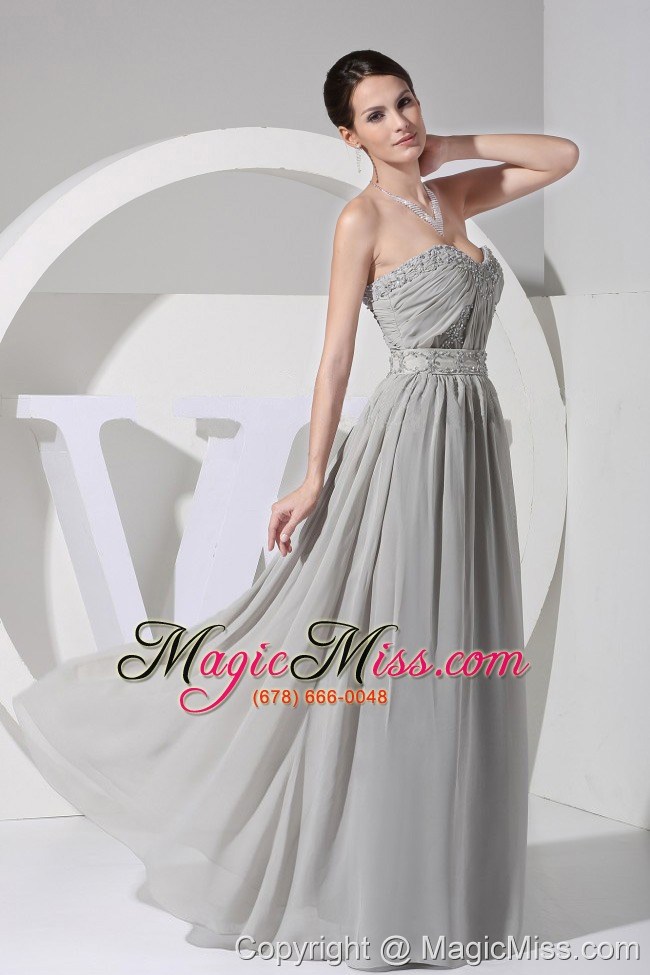 wholesale appliques with beading decorate bodice grey chiffon floor-length sweetheart neckline 2013 prom dress