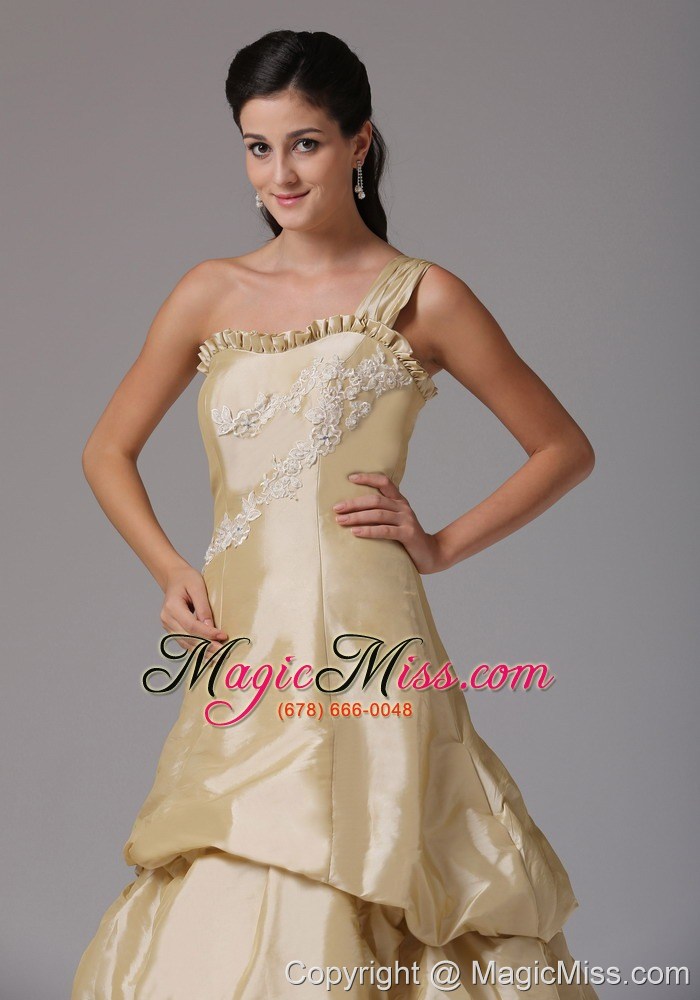 wholesale wholesale a-line champagne one shoulder prom dress with appliques decorate bust ruffled layered in guilford connecticut