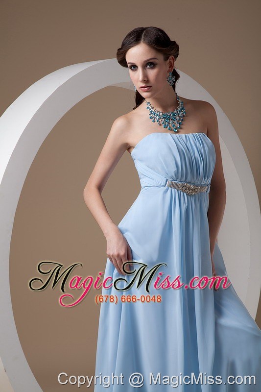 wholesale light blue elegant bridesmaid dress empire strapless chiffon beading and ruch floor-length