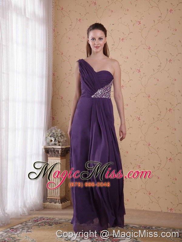 wholesale purple empire one shoulder floor-length chiffon beading and ruch prom dress