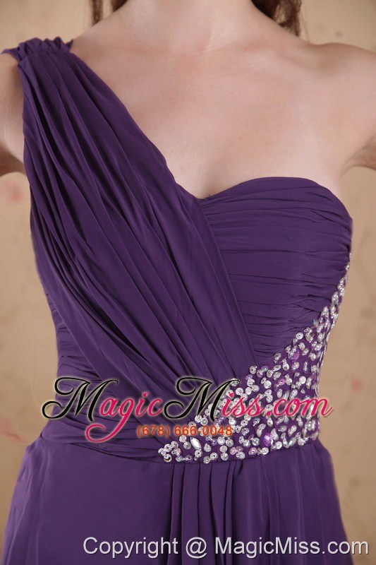 wholesale purple empire one shoulder floor-length chiffon beading and ruch prom dress