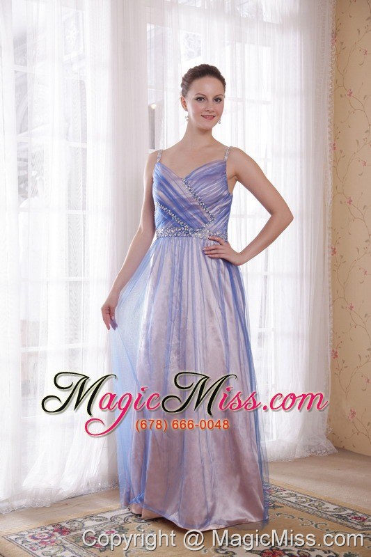 wholesale lilac empire straps floor-length tulle and taffeta beading prom dress