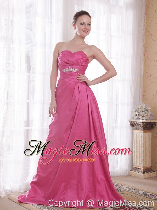 wholesale rose pink a-line / princess sweetheart court train taffeta beading prom dress