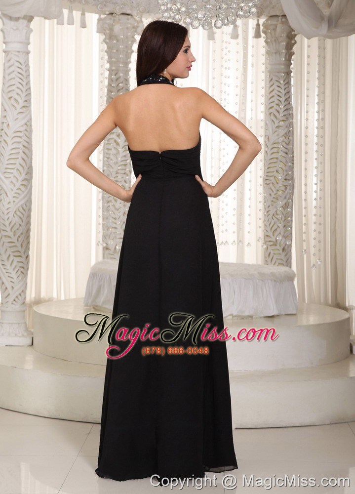 wholesale black column halter floor-length chiffon beading prom dress