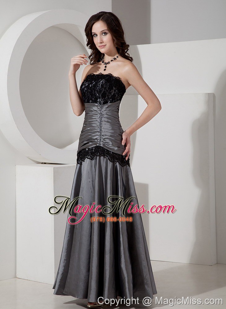 wholesale elegant grey evening dress a-line / princess strapless taffeta lace floor-length
