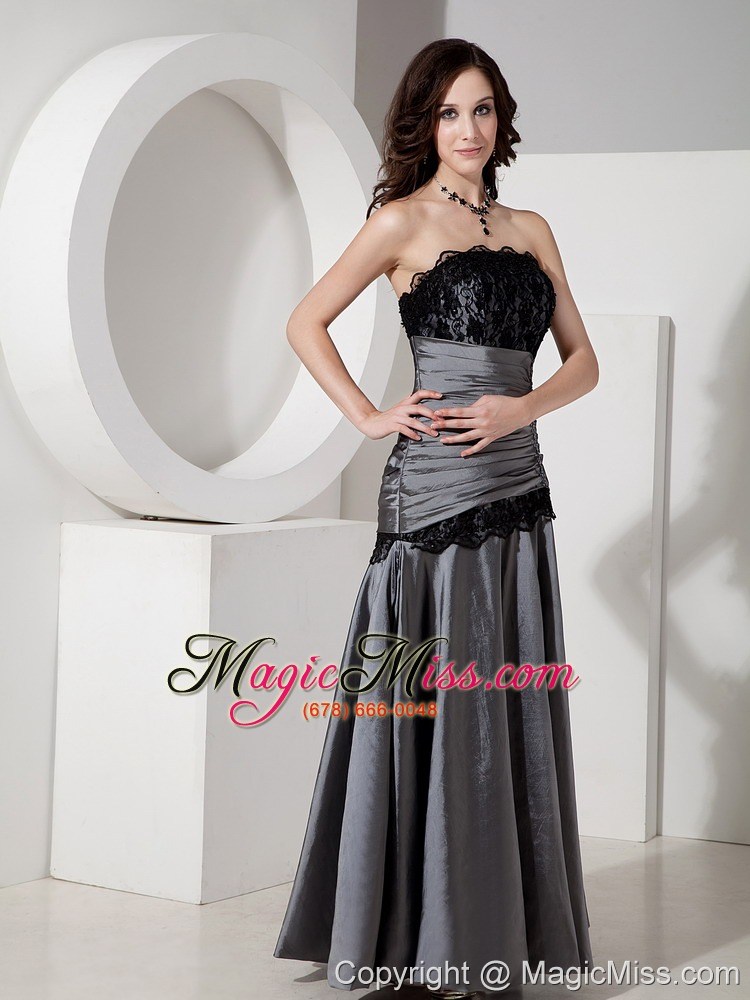 wholesale elegant grey evening dress a-line / princess strapless taffeta lace floor-length