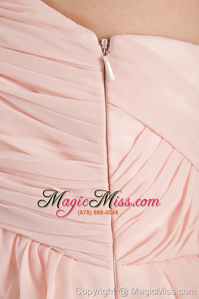wholesale baby pink empire straps beading and ruch prom dress brush train chiffon