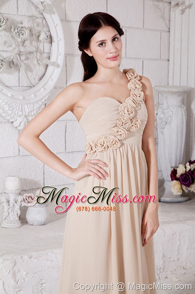 wholesale champagne empire one shoulder hand made flowers prom dress floor-length chiffon