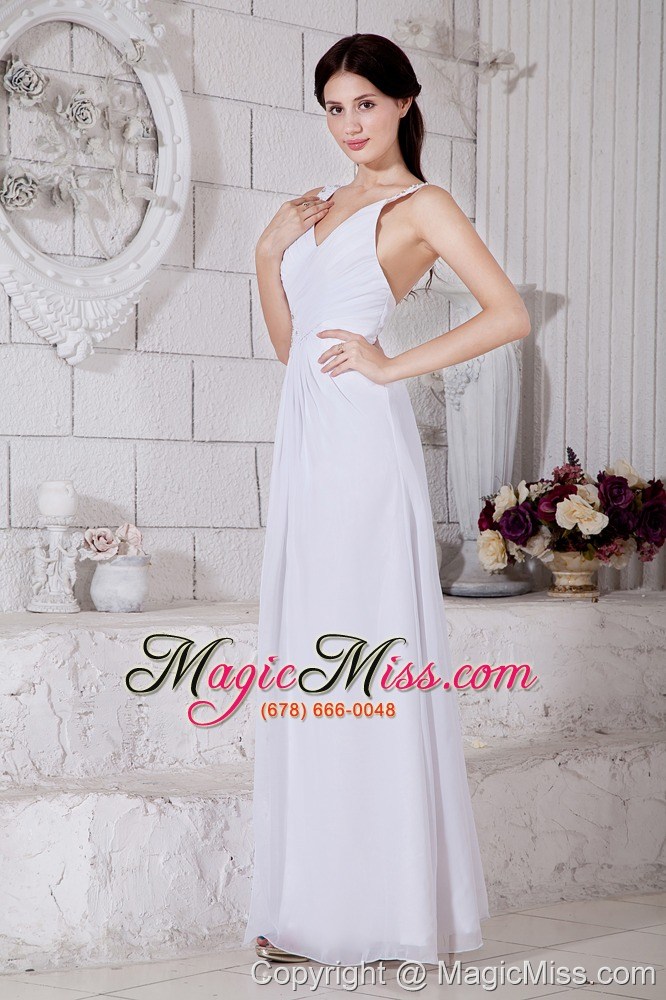 wholesale white empire straps beading prom / evening dress floor-length chiffon