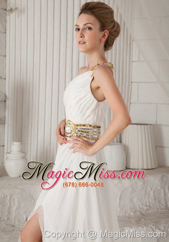 wholesale white a-line / princess one shoulder floor-length chiffon sequins prom dress