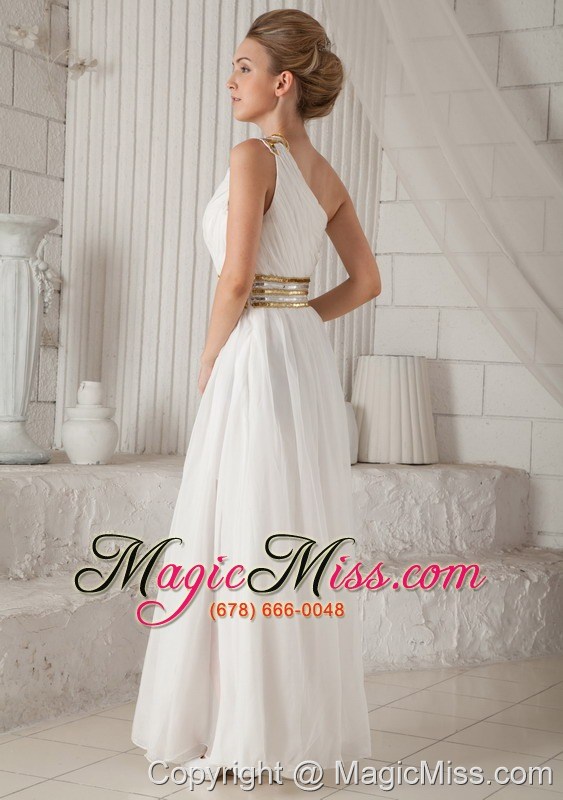 wholesale white a-line / princess one shoulder floor-length chiffon sequins prom dress