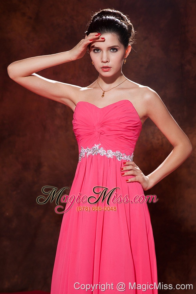 wholesale coral red empire celebrity dress sweetheart chiffon beading floor-length
