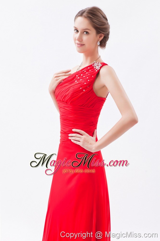 wholesale red column / sheath one shoulder prom dress beading floor-length