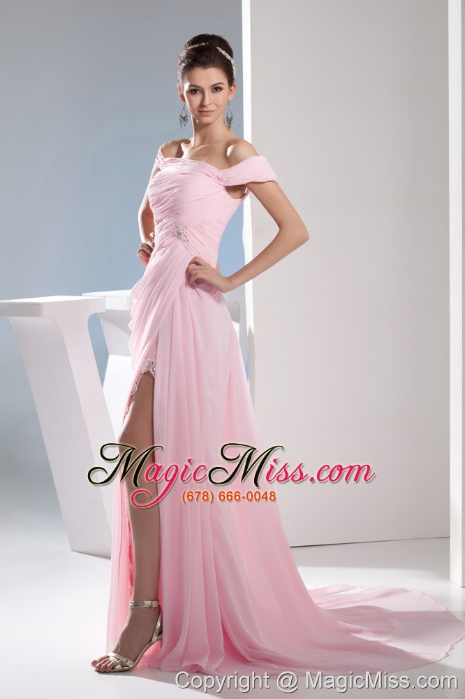 wholesale empire off the shoulder court train pink prom /celebrity dress