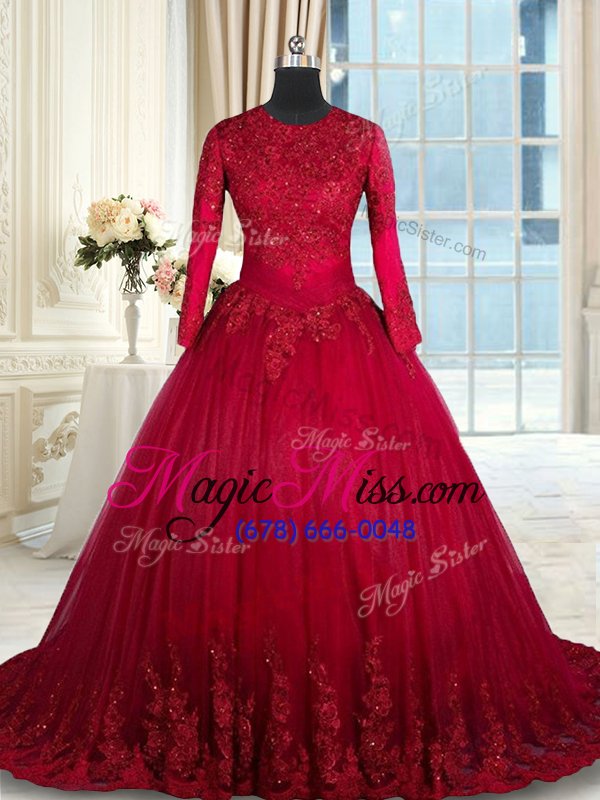 wholesale suitable scoop long sleeves clasp handle floor length beading and lace and bowknot quinceanera gown