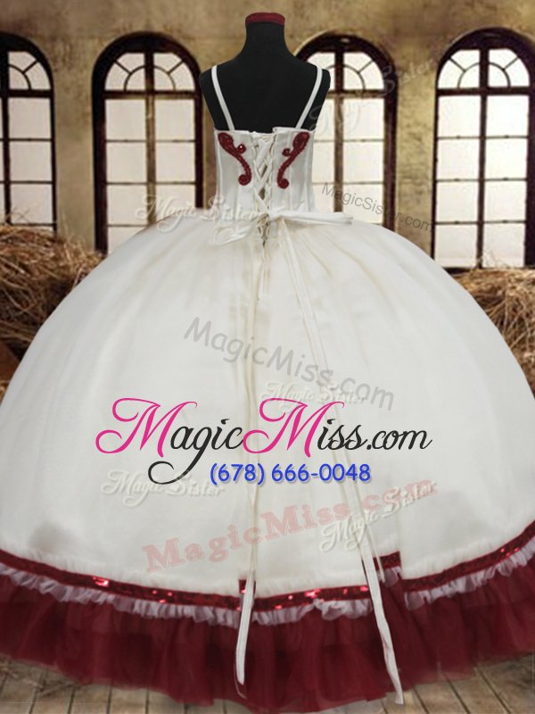 wholesale decent white and red ball gowns straps sleeveless organza floor length lace up beading quinceanera dresses
